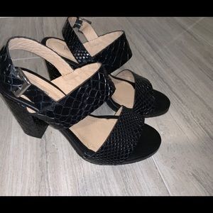 Black leather block heels